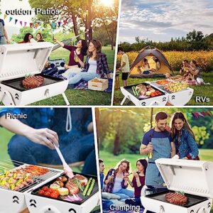 Supernal Tabletop Charcoal Grill,BBQ Grill,Portable Charcoal Grill,Small Folding Tabletop Grill for Outdoor Cooking Camping,Picnics,Backyard,Balcony-White,Thanksgiving, Christmas, Halloween