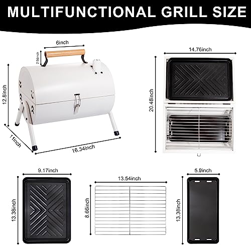 Supernal Tabletop Charcoal Grill,BBQ Grill,Portable Charcoal Grill,Small Folding Tabletop Grill for Outdoor Cooking Camping,Picnics,Backyard,Balcony-White,Thanksgiving, Christmas, Halloween