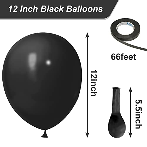 RUBFAC 65pcs Black Latex Balloons, 12 Inches Helium Party Balloons with Ribbon for Wedding, Birthday, Graduation, Baby Shower, Bridal Shower, Anniversary Arch Garland Decoration