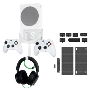 wall mount for xbox series s, xbox series s wall mount kit, with detachable controller holder & headphone hanger & dust plugs net kits, metal stand for xbox series s (not for xbox one s)
