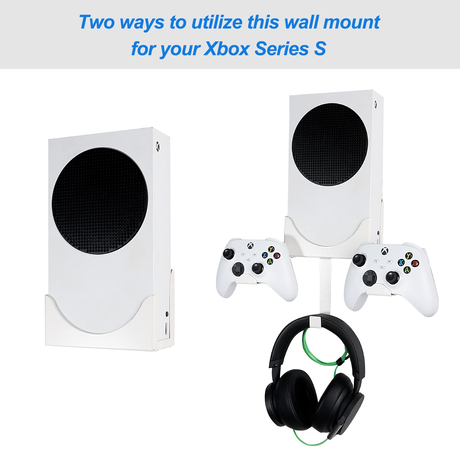 Wall Mount for XBOX Series S, XBOX Series S Wall Mount Kit, with Detachable Controller Holder & Headphone Hanger & Dust Plugs Net kits, Metal Stand for XBOX Series S (NOT FOR XBOX ONE S)