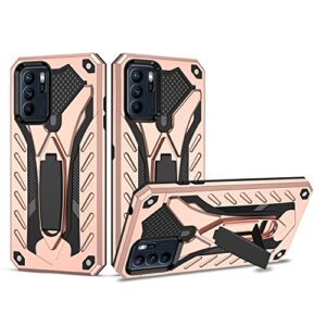 amaae phone case compatible with oppo reno 6 pro(5g),military grade strong two layer pu+tpu hybrid full body case,bracket protective dustproof shockproof cover (color : rose gold)