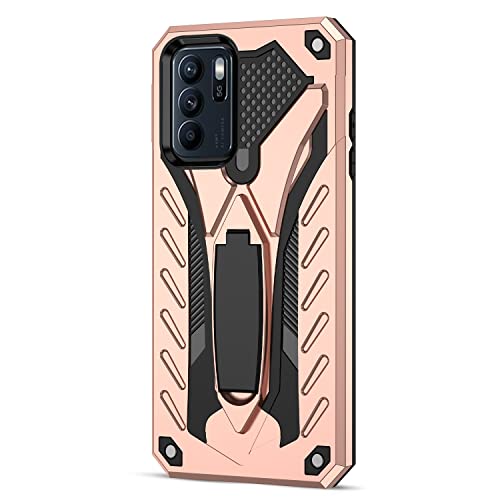 AMAAE Phone Case Compatible with Oppo Reno 6 Pro(5G),Military Grade Strong Two Layer PU+TPU Hybrid Full Body Case,Bracket Protective Dustproof Shockproof Cover (Color : Rose Gold)