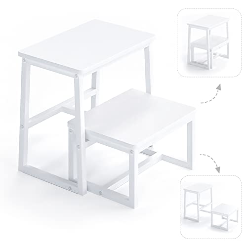 iTsst Step Stool for Adults & Kids,Holds up to 500Lb,3 in1 Heavy Duty Sturdy Two Step Stool for Kichen/Bathroom/High beds, Wooden&Metal Frame, Non-Slip Pads