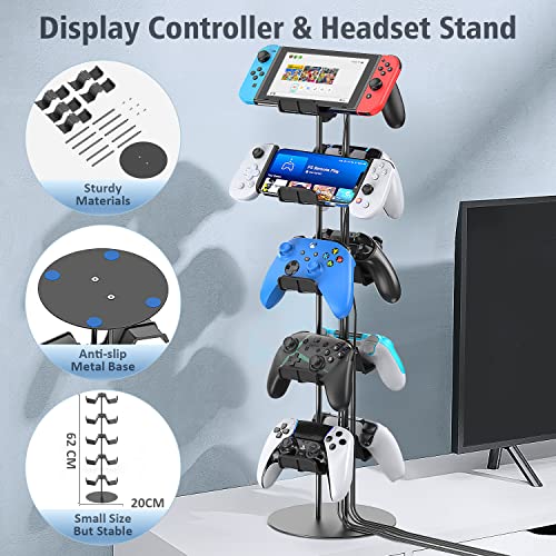 Kytok Controller Stand 5 Tiers with Cable Organizer for Desk, Universal Controller Display Stand Compatible with Xbox PS5 PS4 Nintendo Switch, Headset Holder & Desk Mounts for 10 Packs Controller