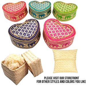 Bamboo Sticky Rice Serving Basket 6 x 3.7 Inch, Kratip, Intricately Woven Container, Oval-Shaped Pattern, Thailand Handmade, Dyed with Natural Based Black Charcoal (Mini Heart) (Central)