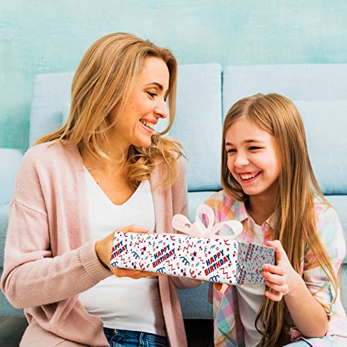 ZINTBIAL Birthday Wrapping Paper for Kids Adults - Gift Wrap with American Theme Stars, Stripes, Chevron and "Happy Birthday" Design - 20 x 29 Inches per Sheet (8 Sheets 33 sq. ft.) Recyclable, Easy to Store, Not Rolled