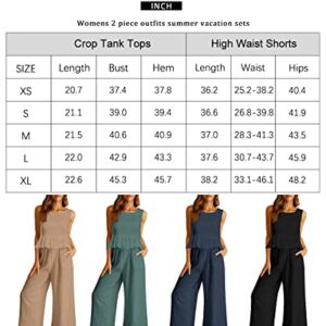 AUTOMET Two Piece Outfits for Women Cruise Resort Wear 2023 Summer Vacation Sleeveless Linen Crop Tank Top Casual Matching Lounge Sets Tracksuits Long Pants Dressy Jumpsuits