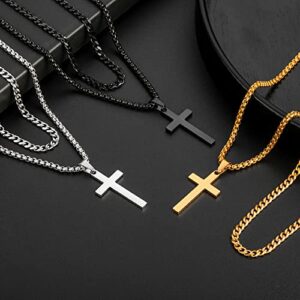 Ailetop Gold Cross Necklace for Men,Gold Cross Chain for Men Stainless Steel Cross Pendant Necklace for Men Boys Gold Chain Necklace for Men Jewelry Men Cross Necklaces Box Chain 20 Inches