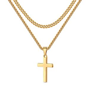 Ailetop Gold Cross Necklace for Men,Gold Cross Chain for Men Stainless Steel Cross Pendant Necklace for Men Boys Gold Chain Necklace for Men Jewelry Men Cross Necklaces Box Chain 20 Inches