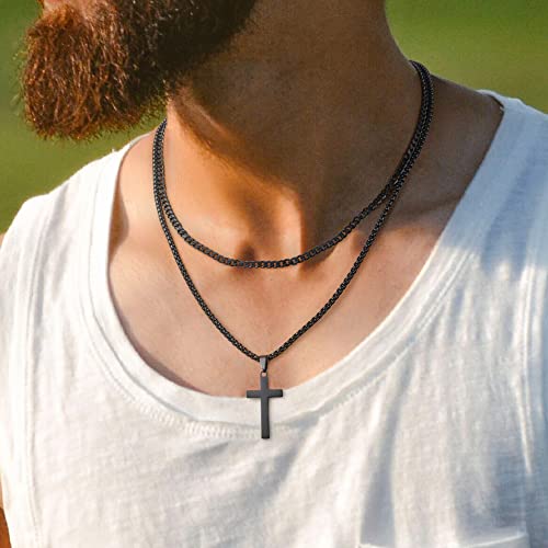 Ailetop Gold Cross Necklace for Men,Gold Cross Chain for Men Stainless Steel Cross Pendant Necklace for Men Boys Gold Chain Necklace for Men Jewelry Men Cross Necklaces Box Chain 20 Inches