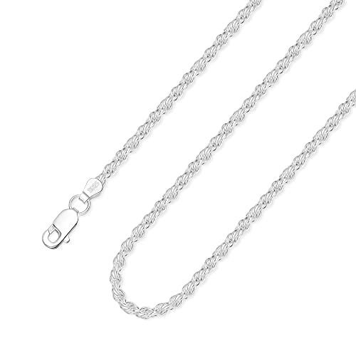 GLIVEOR Silver Chain for Men, 16 Inch Sterling Silver Chain for Men 2.5mm Mens Necklaces Silver Chain for Men Silver Chain Necklace Chains for Men Rope Chain Mens Silver Chain Necklace for Men