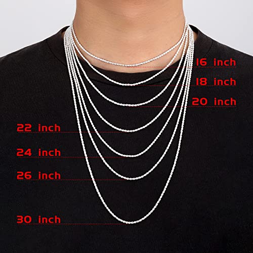 GLIVEOR Silver Chain for Men, 16 Inch Sterling Silver Chain for Men 2.5mm Mens Necklaces Silver Chain for Men Silver Chain Necklace Chains for Men Rope Chain Mens Silver Chain Necklace for Men