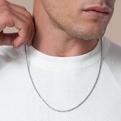 GLIVEOR Silver Chain for Men, 16 Inch Sterling Silver Chain for Men 2.5mm Mens Necklaces Silver Chain for Men Silver Chain Necklace Chains for Men Rope Chain Mens Silver Chain Necklace for Men