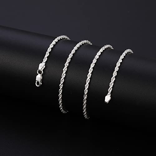 GLIVEOR Silver Chain for Men, 16 Inch Sterling Silver Chain for Men 2.5mm Mens Necklaces Silver Chain for Men Silver Chain Necklace Chains for Men Rope Chain Mens Silver Chain Necklace for Men