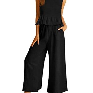 AUTOMET Two Piece Outfits for Women Fall Teacher Outfits 2023 Summer Vacation Beach Sleeveless Linen Crop Tank Top Casual Lounge Sets Comfy Tracksuits Long Pants Dressy Trendy Clothes