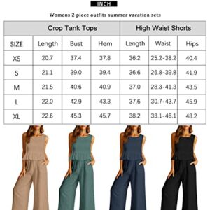 AUTOMET Two Piece Outfits for Women Fall Teacher Outfits 2023 Summer Vacation Beach Sleeveless Linen Crop Tank Top Casual Lounge Sets Comfy Tracksuits Long Pants Dressy Trendy Clothes
