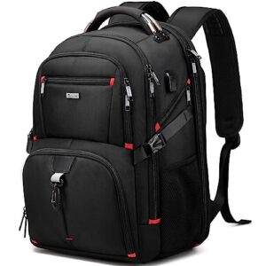 duslang 50l travel laptop backpack for men women, water resistant carry on backpack for weekend airline approved for business work backpack with usb charging port fits 17 inch computer, black