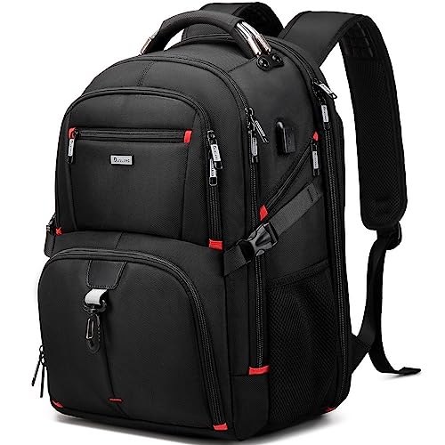 DUSLANG 50L Travel Laptop Backpack for Men Women, Water Resistant Carry on Backpack for Weekend Airline Approved for Business Work Backpack with USB Charging Port Fits 17 Inch Computer, Black