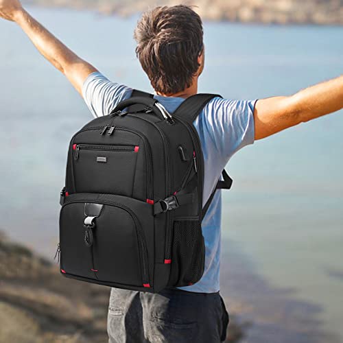 DUSLANG 50L Travel Laptop Backpack for Men Women, Water Resistant Carry on Backpack for Weekend Airline Approved for Business Work Backpack with USB Charging Port Fits 17 Inch Computer, Black