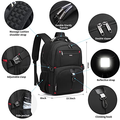 DUSLANG 50L Travel Laptop Backpack for Men Women, Water Resistant Carry on Backpack for Weekend Airline Approved for Business Work Backpack with USB Charging Port Fits 17 Inch Computer, Black
