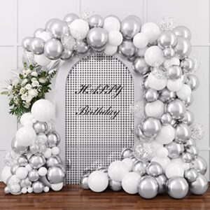 rubfac 105pcs white and silver confetti balloons garland kit, white metallic silver and silver confetti party balloons for birthday, graduation, wedding party decoration