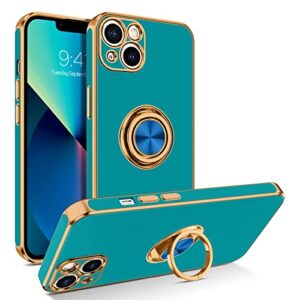 bentoben iphone 13 mini case with 360° ring holder, slim fit shockproof kickstand magnetic car mount supported non-slip protective women men girls boys case cover for iphone 13 mini 5.4", ocean blue