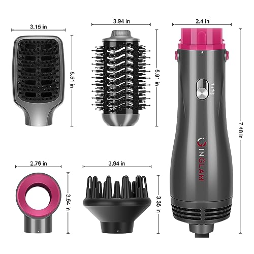 Hair Dryer Brush Set, IG INGLAM 4 in 1 Hot Air Brush, Negative Ion Detachable Hair Dryer & Styler Volumizer Blow Dryer Brush with 2 Styling Brush Heads, Updated Push Switch, Gray