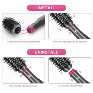 Hair Dryer Brush Set, IG INGLAM 4 in 1 Hot Air Brush, Negative Ion Detachable Hair Dryer & Styler Volumizer Blow Dryer Brush with 2 Styling Brush Heads, Updated Push Switch, Gray