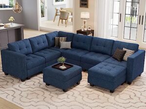 belffin modular sectional sofa set with ottomans oversized u shaped sofa set with storage seat modular sofa couch with reversible chaises modern fabric blue