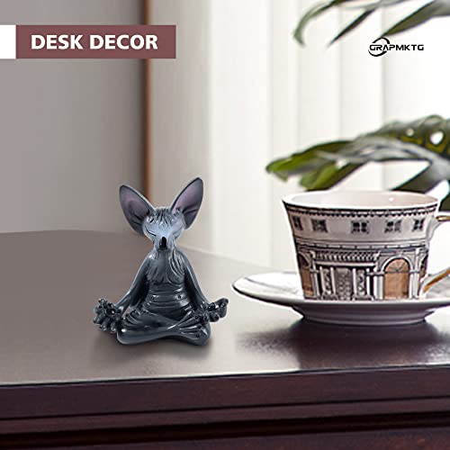 GRAPMKTG Room Decor Cute Sphynx Cat Statue 1 Pack Aesthetic Home Decor Abstract Sculpture for Living Room Office Kawaii Cats on Shelf Yoga Meditation Decor Desk Coffee Table Black