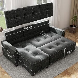 Ucloveria Reversible Sectional Sofa Couch, Sleeper Sofa Bed with Storage Chaise Pull Out Couch Bed for Living Room L-Shape Lounge 2 in 1 Sectional Couch with Pull Out Bed Black