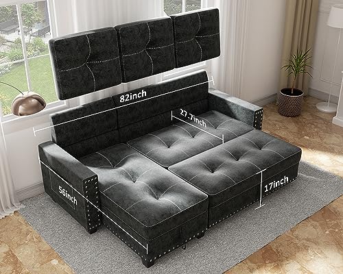 Ucloveria Reversible Sectional Sofa Couch, Sleeper Sofa Bed with Storage Chaise Pull Out Couch Bed for Living Room L-Shape Lounge 2 in 1 Sectional Couch with Pull Out Bed Black