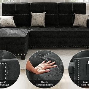 Ucloveria Reversible Sectional Sofa Couch, Sleeper Sofa Bed with Storage Chaise Pull Out Couch Bed for Living Room L-Shape Lounge 2 in 1 Sectional Couch with Pull Out Bed Black