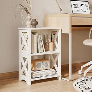 Fixwal 2 Pack End Table Side Table 3 Tier Bedside Nightstand, Small Bookshelf Bookcase, Display Rack for Bathroom, Bedroom and Living Room, White