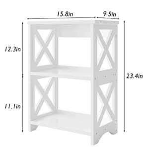 Fixwal 2 Pack End Table Side Table 3 Tier Bedside Nightstand, Small Bookshelf Bookcase, Display Rack for Bathroom, Bedroom and Living Room, White