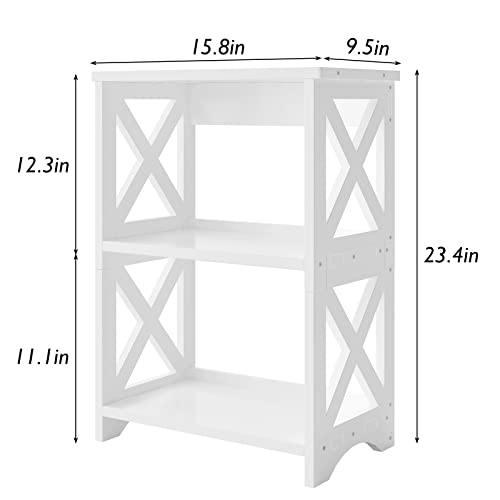 Fixwal 2 Pack End Table Side Table 3 Tier Bedside Nightstand, Small Bookshelf Bookcase, Display Rack for Bathroom, Bedroom and Living Room, White