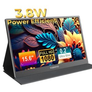 YUBWVO 15.6" 1080P Travel Monitor for Laptop Aluminum Alloy/3.8W Energy-efficient/0.2” Slim Portable Monitor IPS Display & Smart Cover, Extra Second Portable Screen for Laptop Portable