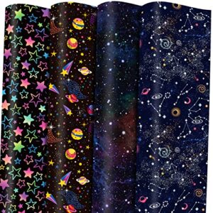 riukraiu galaxy wrapping paper for kids boys girls-gift wrap with night sky,nebula star suitable for birthday, baby shower, party, graduations, party.8 sheets 20 x 29 inch, folded flat