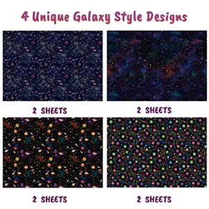 RiukRaiu Galaxy Wrapping Paper For Kids Boys Girls-Gift Wrap with Night Sky,Nebula Star Suitable For Birthday, Baby Shower, Party, Graduations, Party.8 Sheets 20 x 29 Inch, Folded Flat