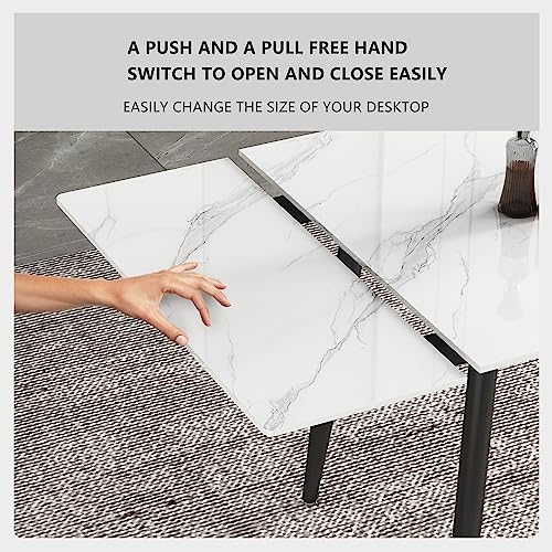 Luck Live 62.9'' to 94.4'' Extendable Dining Tables for 4 to 8 - New sintered Stone Material Rectangle Dining Table -High Hardness，White, Easy