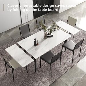 Luck Live 62.9'' to 94.4'' Extendable Dining Tables for 4 to 8 - New sintered Stone Material Rectangle Dining Table -High Hardness，White, Easy