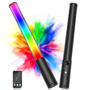 leshiou rgb video light wand, handheld multi color led photography light stick with remote control, dimmable 2500k-6500k cri97+ full-color led light with 2500mah rechargeable battery, 12 light scenes