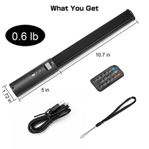 leshiou RGB Video Light Wand, Handheld Multi Color LED Photography Light Stick with Remote Control, Dimmable 2500K-6500K CRI97+ Full-Color LED Light with 2500mAh Rechargeable Battery, 12 Light Scenes