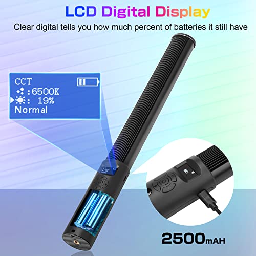 leshiou RGB Video Light Wand, Handheld Multi Color LED Photography Light Stick with Remote Control, Dimmable 2500K-6500K CRI97+ Full-Color LED Light with 2500mAh Rechargeable Battery, 12 Light Scenes