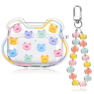 Cute AirPod 3 Cases Funny 3D Bear Design with Coloful Round Bead Bracelet Clear Soft Protective Cover Compatible with AirPods 3rd Generation Case for Girls and Womens