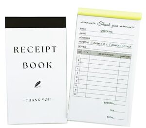 thank you receipt book for small businesses 4x7 inches 2-part carbonless white yellow 50 sets 100 sheets per book with wrap around cover blank signature stamp section (1 black)