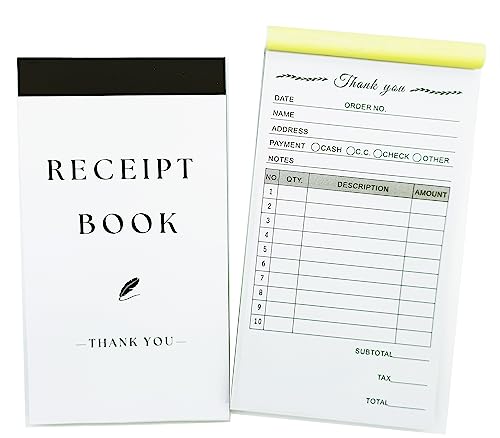 Thank You Receipt Book for Small Businesses 4x7 inches 2-Part Carbonless White Yellow 50 Sets 100 Sheets per Book with Wrap Around Cover Blank Signature Stamp Section (1 Black)