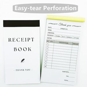 Thank You Receipt Book for Small Businesses 4x7 inches 2-Part Carbonless White Yellow 50 Sets 100 Sheets per Book with Wrap Around Cover Blank Signature Stamp Section (1 Black)