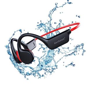 genxenon bone conduction headphones bluetooth 5.3 open ear wireless running ipx8 waterproof underwater swimming with mic built-in 32g mp3 for workout(black-red), x7-blackred, x7-swim-blackred